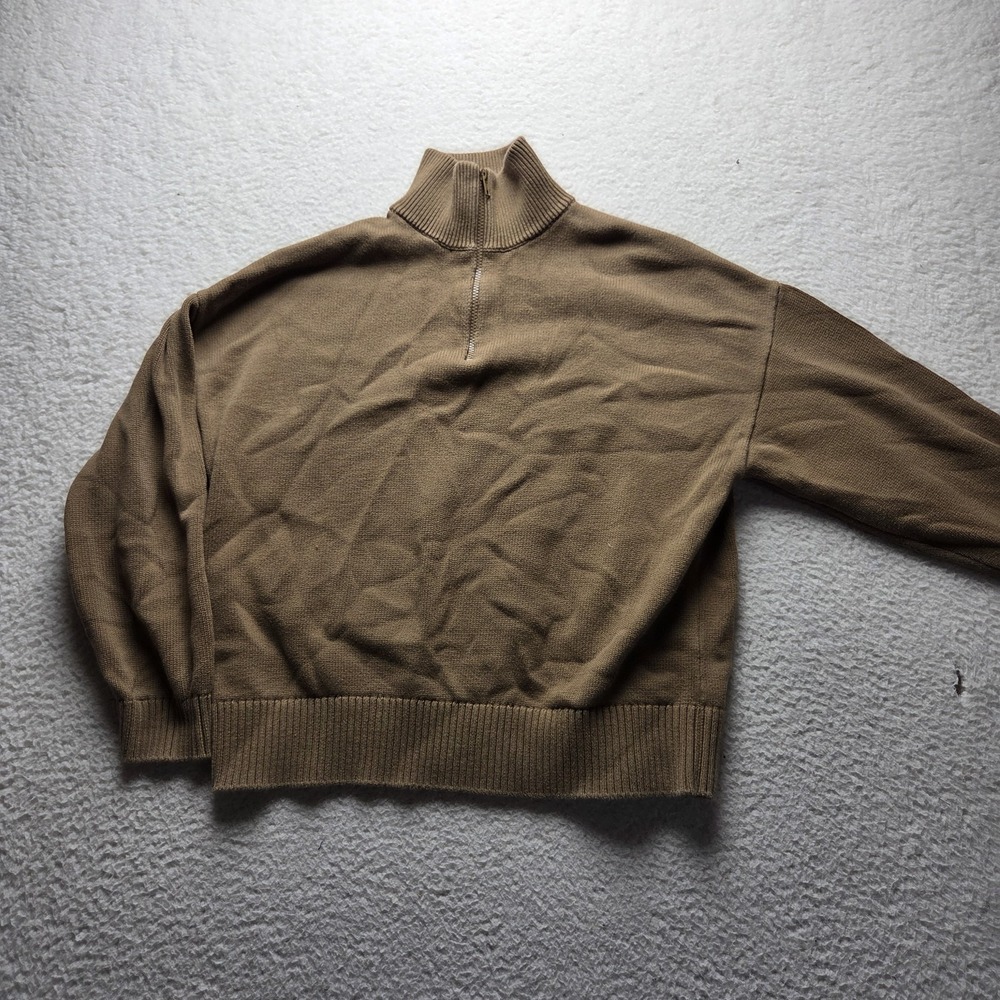 Zara Quarter Zip Sweater Womens Medium Brown 100% Cotton Mock Neck Pullover